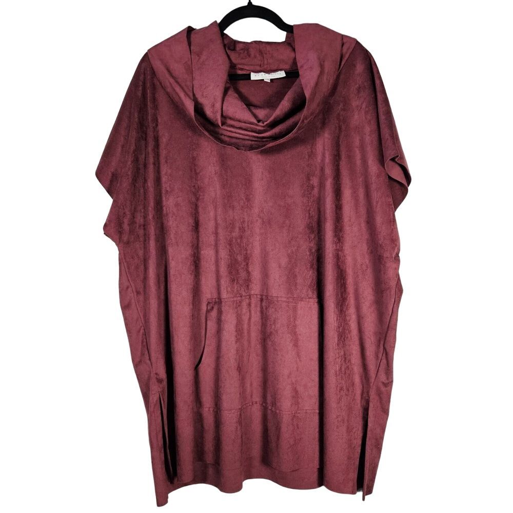 Bryn Walker Womens Size XXL PLUS Faux Suede Pocket Poncho‎ Tunic Porto Burgundy